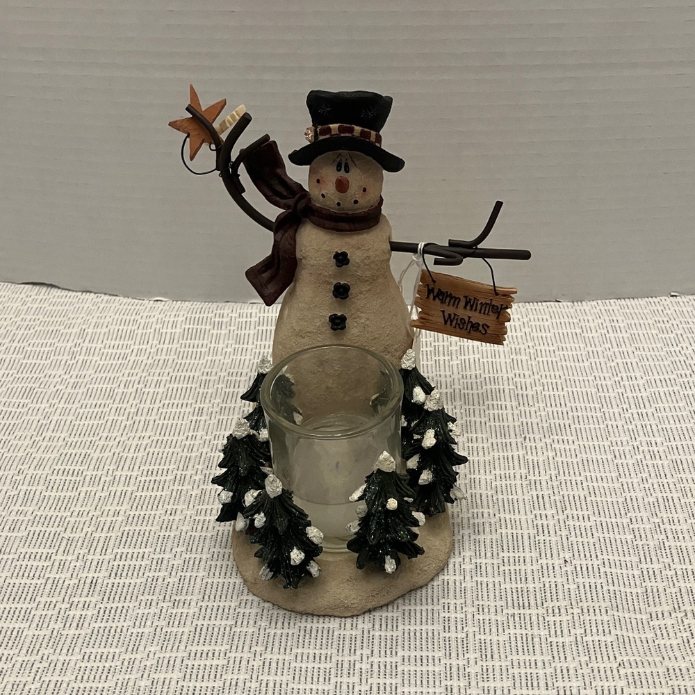 Festive Snowman Votive Candle Holder - Cream and Black